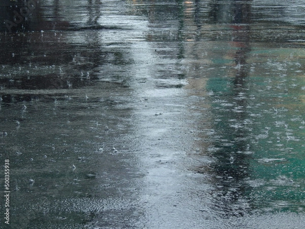 Obraz raindrops falling on wet asphalt road with reflection
