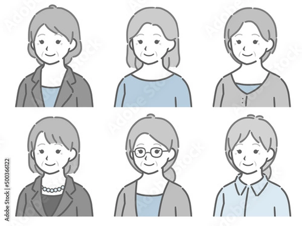 Fototapeta 高齢女性の斜め向き上半身セット