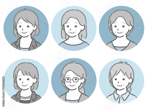 Fototapeta 高齢女性の斜め向き丸アイコンセット