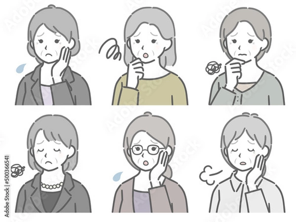 Fototapeta 困る高齢女性の斜め向き上半身セット