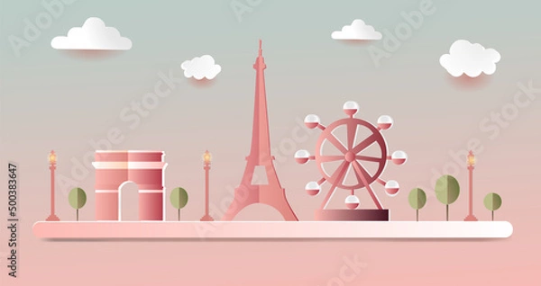 Fototapeta Paris, Paper cut style, Hand drawn vector illustration