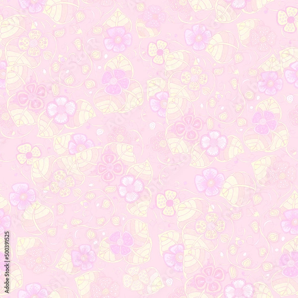 Obraz Melange from flowers and leaves. Delicate floral seamless background. Pink colors.