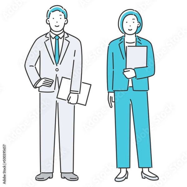 Obraz ファイルを持ったスーツの男性と女性 全身