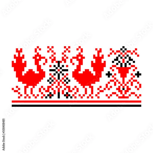 Obraz Pixelized pattern Vyshyvanka Traditional Ethnic Ukrainian Seamless Pattern slavic ornament