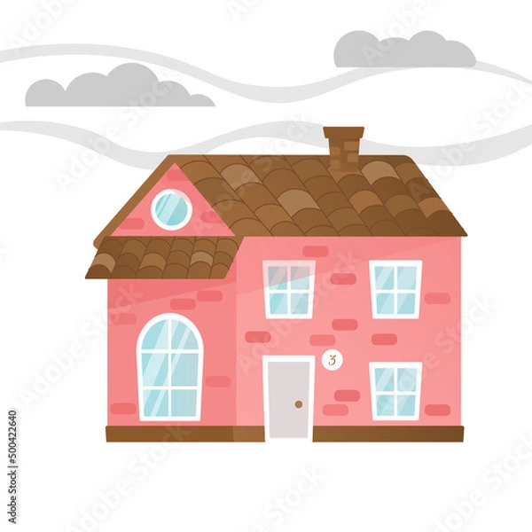Obraz pink house with brown tiled roof