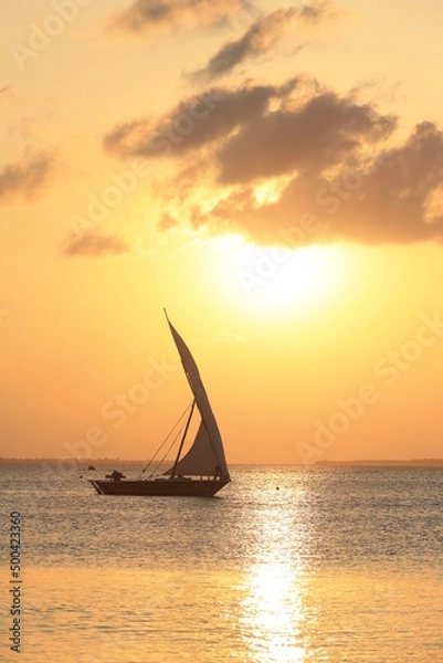Obraz sailboat at sunset, Zanzibar 