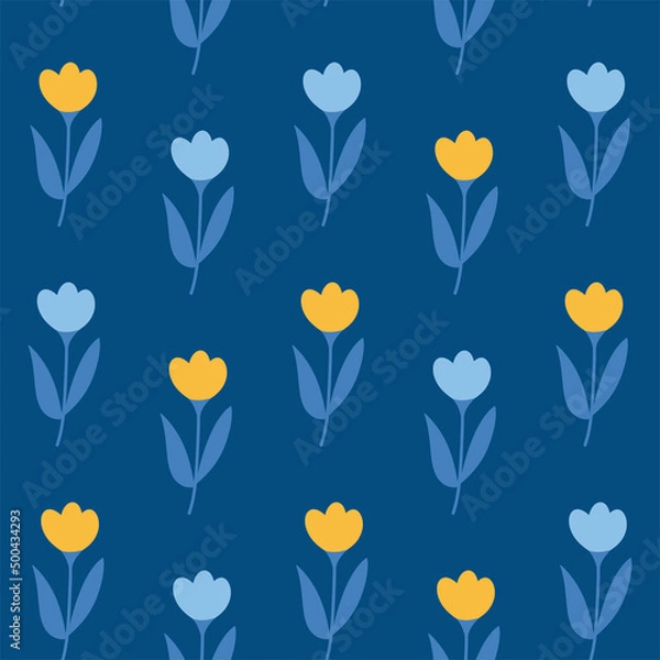 Fototapeta Vector seamless floral pattern. Endless pattern can be used for fabric, wallpaper, pattern fills, web page background, surface textures. Hand drawn flowers leaves and elements.