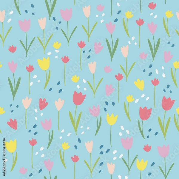 Fototapeta Vector seamless floral pattern. Endless pattern can be used for fabric, wallpaper, pattern fills, web page background, surface textures. Hand drawn flowers leaves and elements.