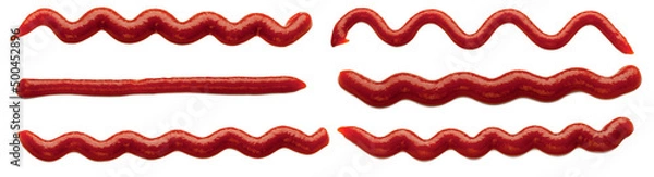 Obraz Ketchup spots and lines. Collection of different ketchup shapes isolated on white background.