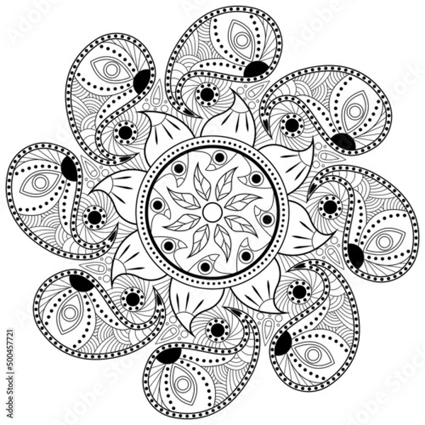 Fototapeta Mandala pattern Coloring book Art wallpaper design, tile pattern, greeting card, sticker, lace and tattoo. decoration for interior design. Vector ethnic oriental circle ornament. white background