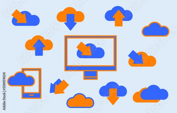 Fototapeta Cloud Computing Concept on Different Electronic Devices. Vector