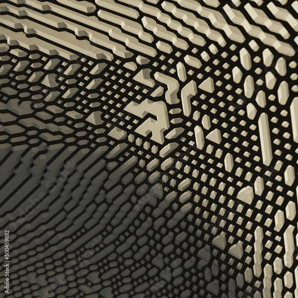 Fototapeta 3d render voxel golden futuristic abstract background with layers