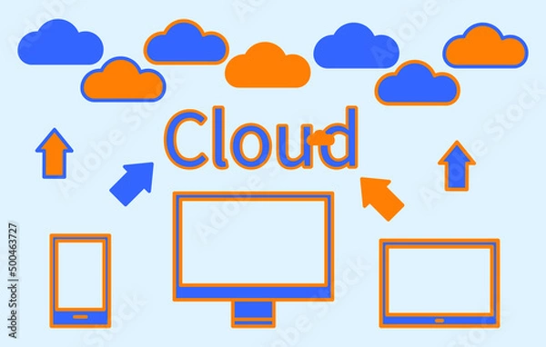 Fototapeta Cloud Computing Concept on Different Electronic Devices. Vector