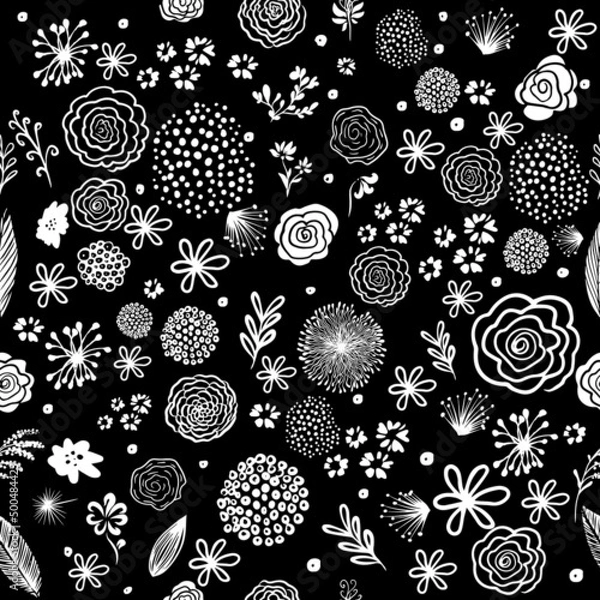 Obraz Seamless pattern graphic simple round flowers. Vector illustration