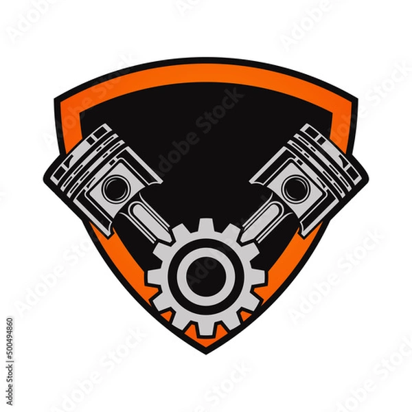 Obraz emblem shield with piston and gear.