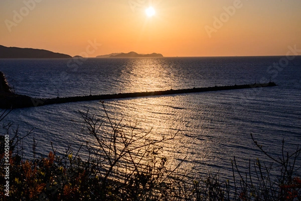 Obraz 魚見公園から見た響灘の夕日