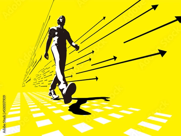 Obraz 自信たっぷりに前進するスーツ姿の男性シルエット　ベクターイラストレーション