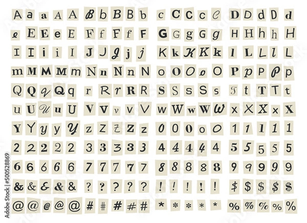 Obraz Anonymous Newspaper Letters and Numbers Set. Vector