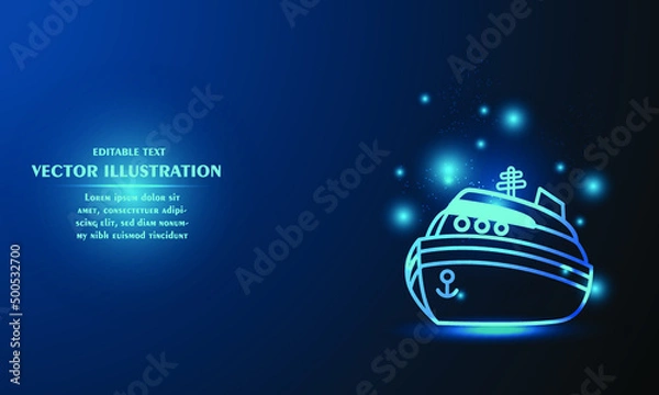 Obraz Glowing ship isolated on blue background