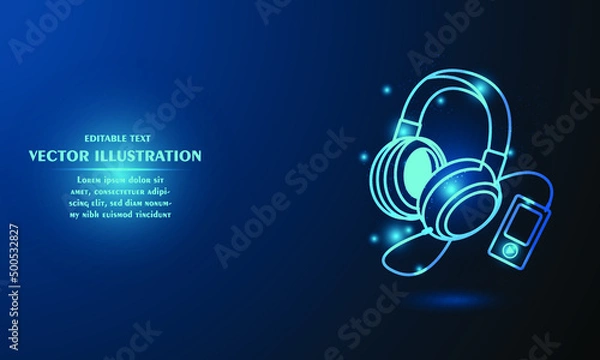 Obraz Glowing headphone mp3 player isolated on blue background