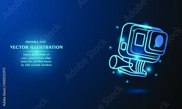 Obraz Glowing action camera isolated on blue background