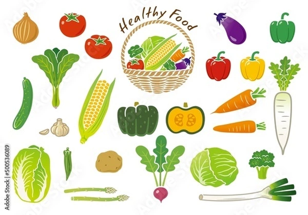 Fototapeta 野菜　イラスト　アイコンセット　ベクター