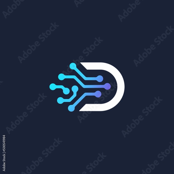 Fototapeta initial letter D digital logo