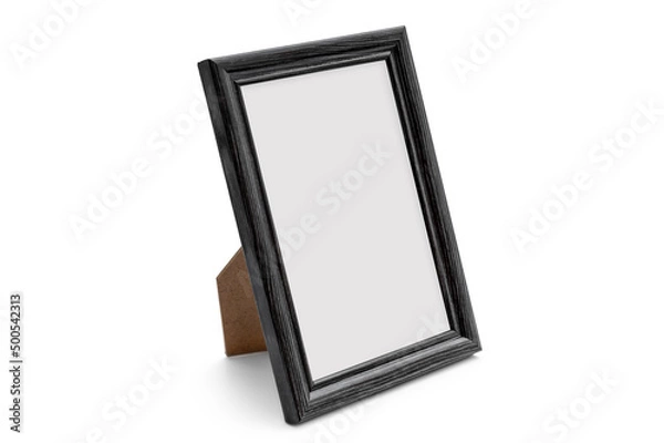 Fototapeta Plastic frame for photo with stand on white background.