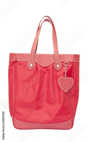 Obraz red leather bag have heart isolated on white background