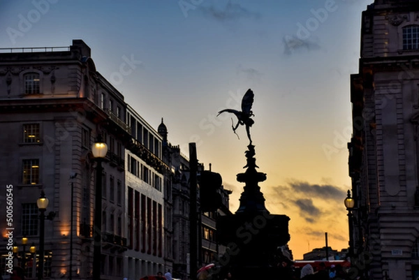 Obraz Anteros statue, known as Eros statue. Shaftesbury Memorial Fountain, Piccadilly Circus with sunset 