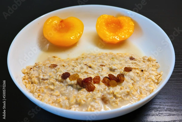 Fototapeta High resolution photo: Boiled oat flackes