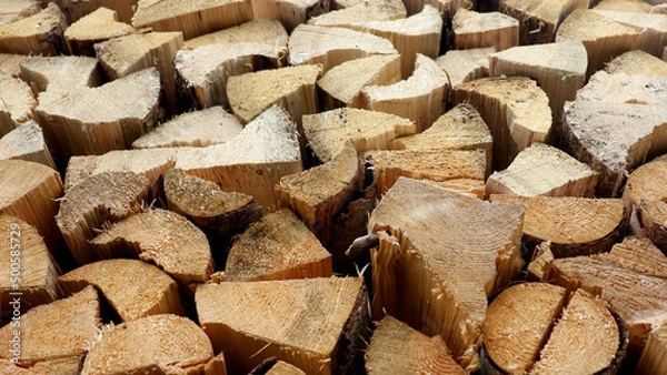 Fototapeta Firewood cut Edged End-grain stacked Structure