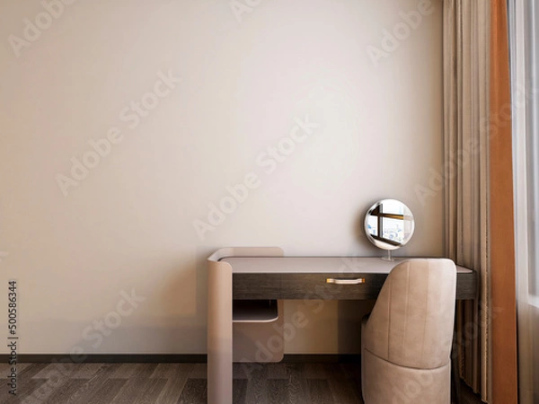 Fototapeta 3D rendering, elegant and spacious bedroom design of modern apartment, overcoat cabinet beside the big bed