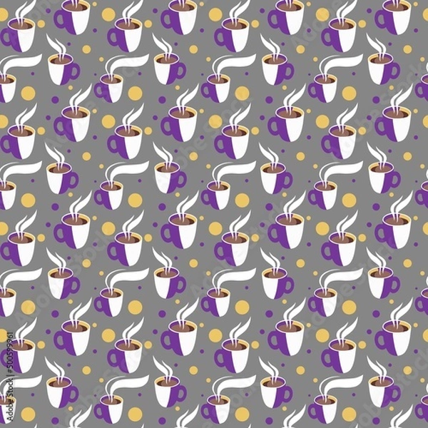 Fototapeta Abstract colorful seamless pattern with cups. Print on fabric. Finished design for fabric, paper and other items.