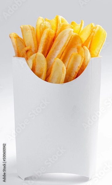 Fototapeta French fries in a white paper bag
