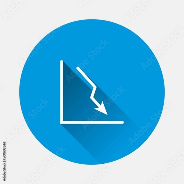Fototapeta Vector icon loss reduction, omission on blue background. Flat image with long shadow.
