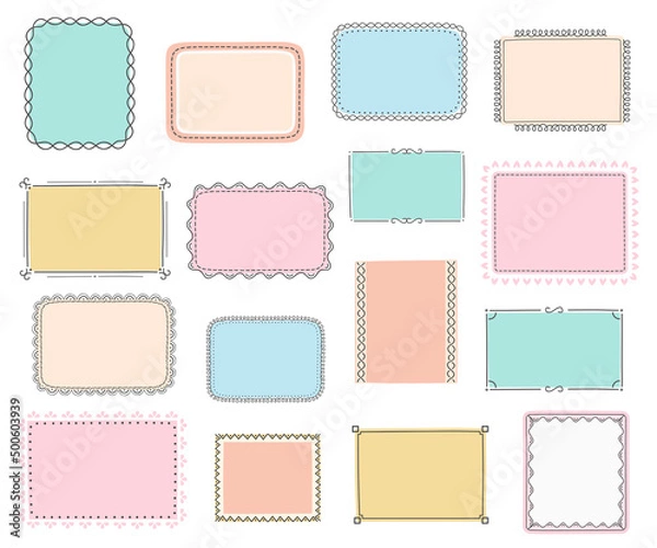 Obraz Set of colored handdrawn doodle frames, horizontal, vertical and square frames