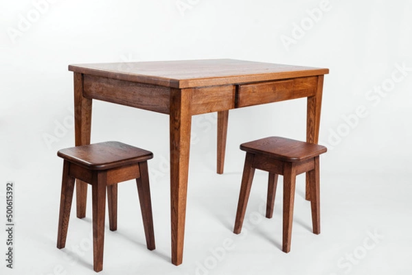 Fototapeta handmade wooden table on a white background with all the details