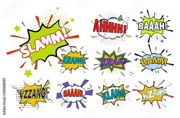 Fototapeta Comic drawing element with sign, speech bubble set