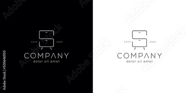 Fototapeta simple Letter s furniture cupboard logo design symbol template on a black and white background