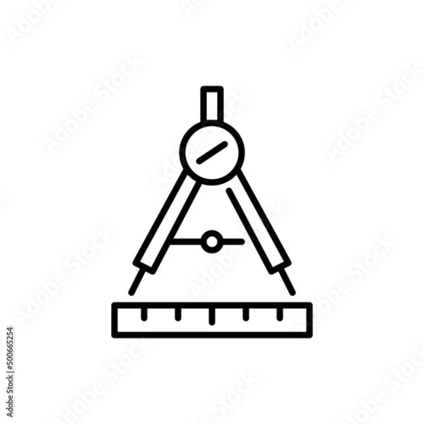 Fototapeta Compass tool and a ruler. Pixel perfect, editable stroke icon
