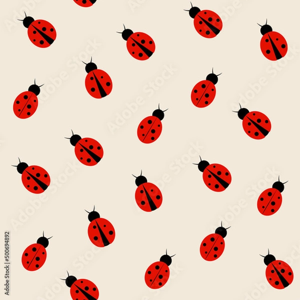 Fototapeta Cute ladybug, seamless pattern, background, vector illustration