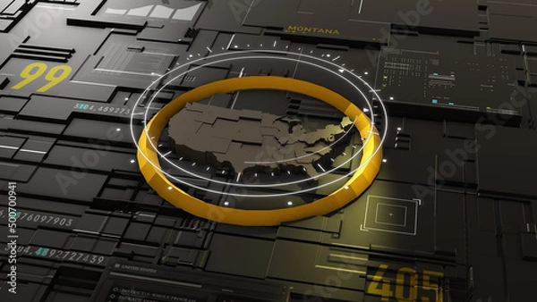 Fototapeta Futuristic  America technologically advances into the future. Futuristic Digital Map of US. 3D rendering