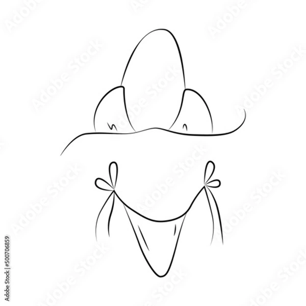 Obraz Hand drawn bikini. Sketch of a women's swimsuit for summer vacation on the beach. Black outline on a white background. Vector