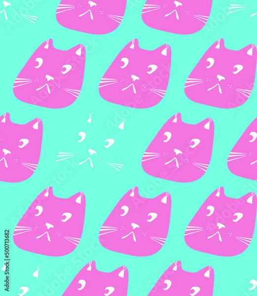 Fototapeta Kitty print for apparel. Seamless pattern with cute cats