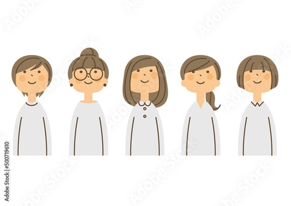 Obraz 女性　上向き　白シャツ　5人