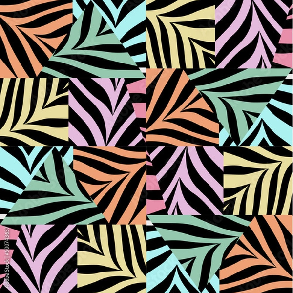 Fototapeta Black stripes connect independently in all directions. Place it on a pastel background. Simple fabric pattern concept, wrap, wallpaper, ceramics, scarves, ornaments, tile patterns