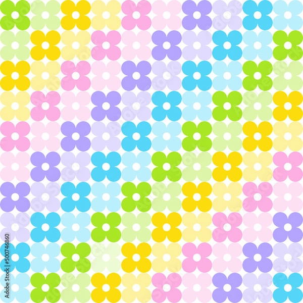 Fototapeta Cute Daisy Flower Element Pastel Rainbow Diagonal Gingham Checkered Tartan Plaid Scott Pattern Flat Cartoon Vector Seamless Pattern Print Background Fashion Fabric Picnic Mat Scarf Paper Illustration