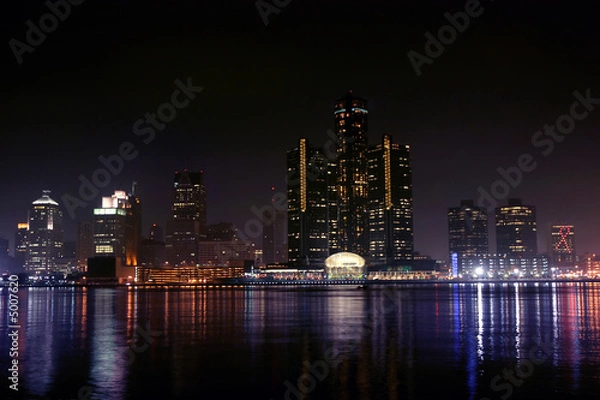 Fototapeta view of Detroit skyline at night, Michigan