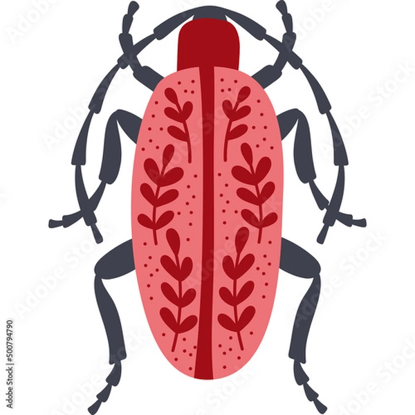 Fototapeta Bug with flowers. Decorative beetle botanical design. Insects for posters and cards. Bright vivid colors. Hand drawn insects symbol icon
